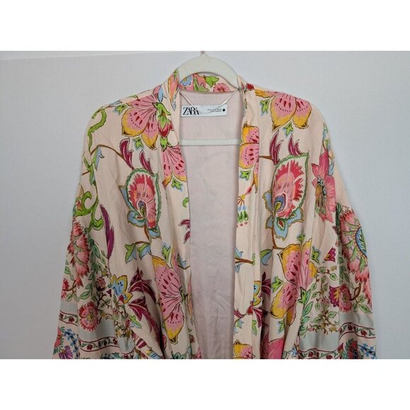 EMILY IN PARIS Zara BLOGGER FAV S Floral Boho Multicolor Belt Kimono Robe Dress - Picture 11 of 16